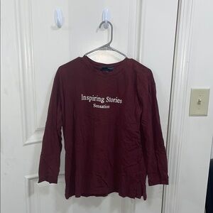 Brown Long Sleeve Tee with Crew Neckline and Inspirational Text